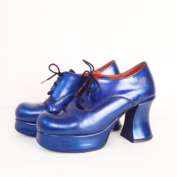 80s 90s Groovy Chunky Blue Platform Shoes 8 By Housewifevintage