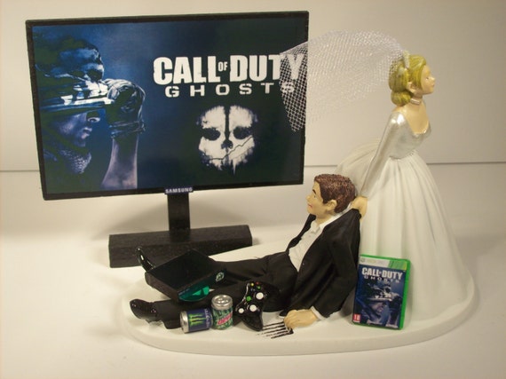 Gamer Addict Funny  Wedding  Cake  Topper  Ghosts Bride by 