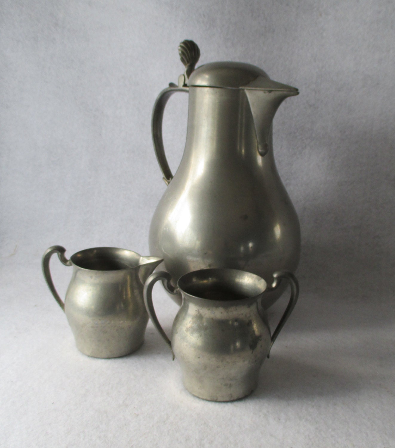 Pewter Pitcher Creamer and Sugar Vintage Serving Set