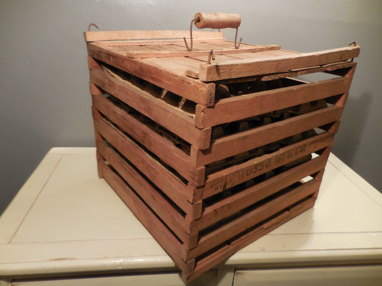 Vintage Antique Humpty Dumpty Wooden Egg Crate just reduced