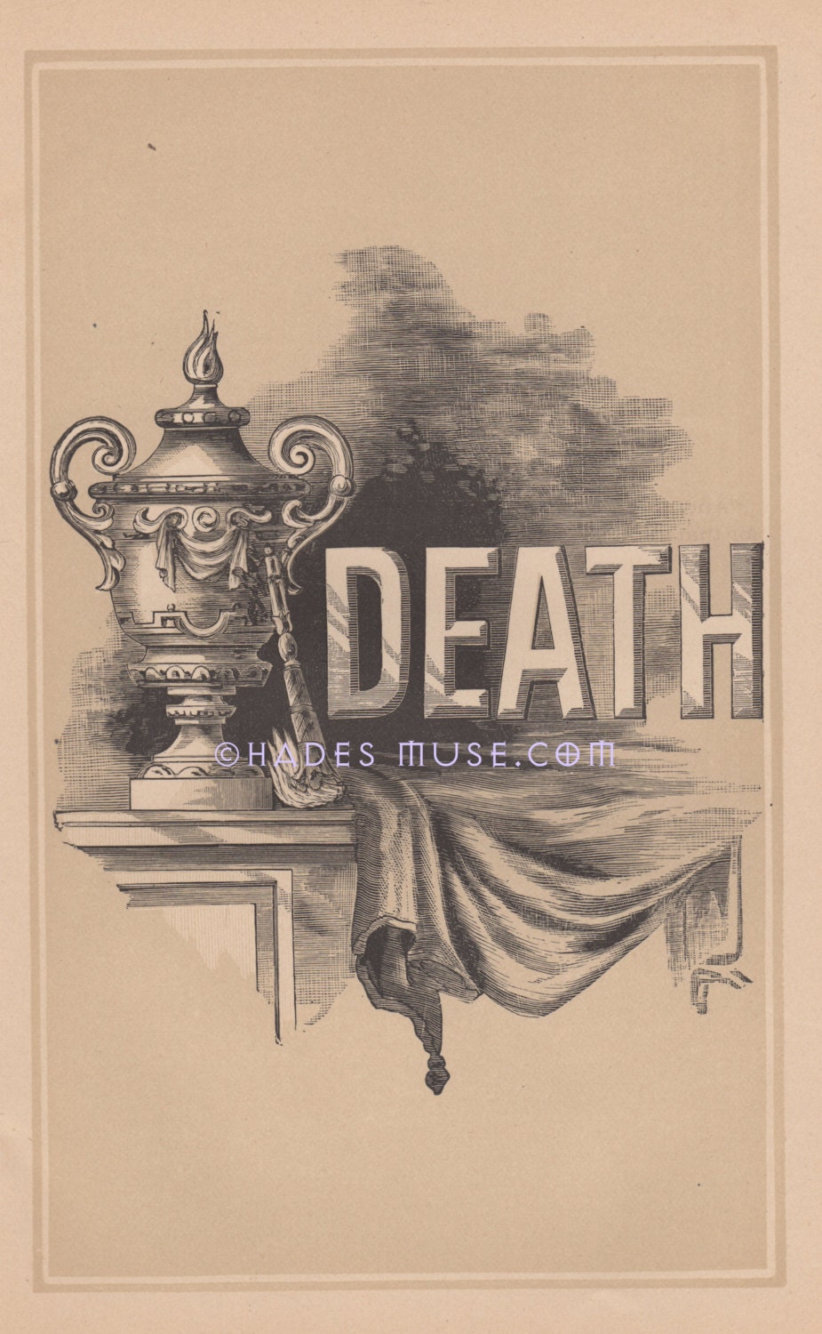 Death-Urn-Lithograph-1882 Antique Vintage Art Print-Gothic