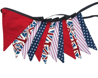 Union Jack, Stars & Stripes Flag Bunting. HANDMADE . Party, Shop, Banner or Boys Bedroom Decoration. Colours of UK USA and Australia
