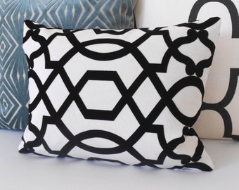 Black and white trellis velvet decorative pillow cover