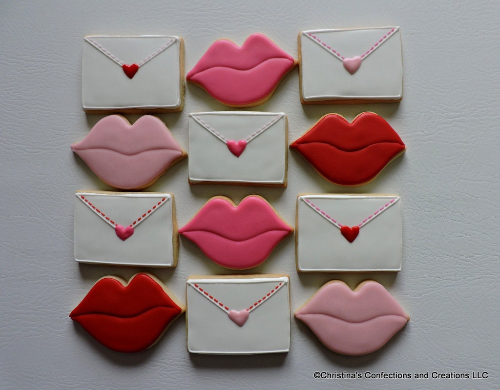 Love letters and lips hand decorated sugar cookies for