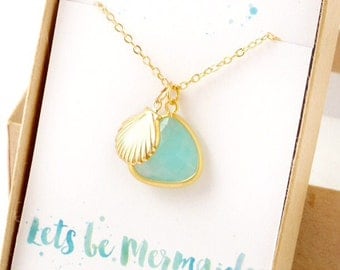 Charm Necklace Gift Let's Be Mermaids For Her Jewelry Bridesmaid Jewelry Turquoise Opal Necklace Mermaid Gift Wedding Party Gift Limonbijoux