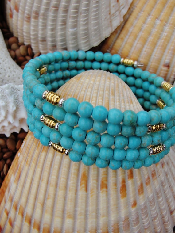 Turquoise Magnesite Memory Wire Bracelet By Outofthebluetx On Etsy 3735