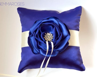 Ivory and Royal blue Ring Bearer Pillow MADE TO ORDER