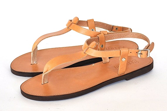 Leather Sandals / Greek Handmade T-strap sandals / by BlueDrop