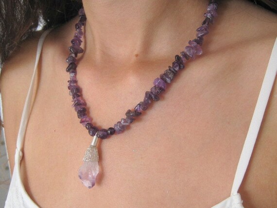 Raw crystal necklace Raw Amethyst necklace Spiritual by Viyoli