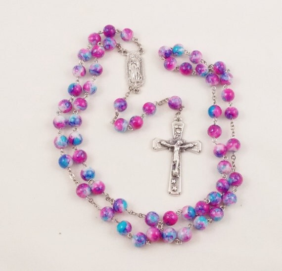 Pro Life Rosary Beautiful Bright Blue and Pink by ChapletsNSuch