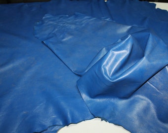 Italian Lambskin leather hides skins hide skin ELECTRIC BLUE DISTRESSED 4+sqf