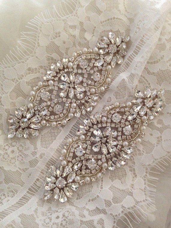 rhinestone and pearl bridal applique