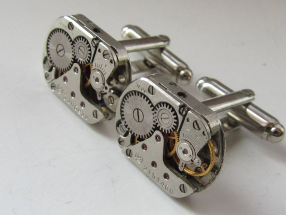 ... watch movements. Vintage upcycled mens Cuff Links, Gift under 25