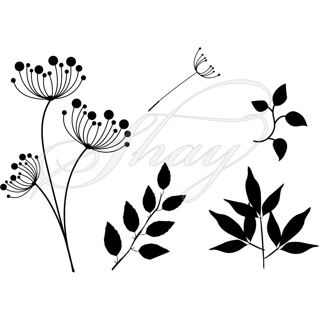 Download Stylized Dandelion and Leaves SVG cut file for Silhouette
