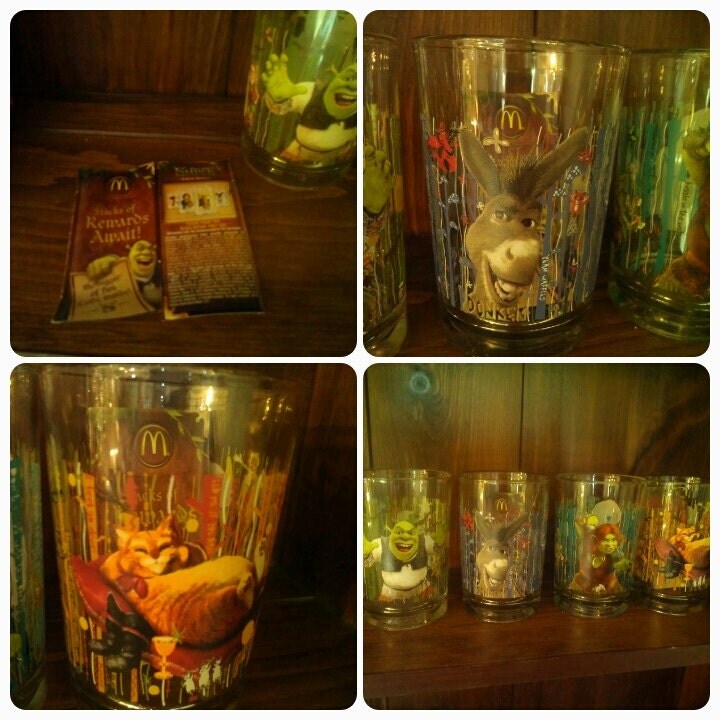 Set of 4 Shrek Mcdonalds collectible glasses