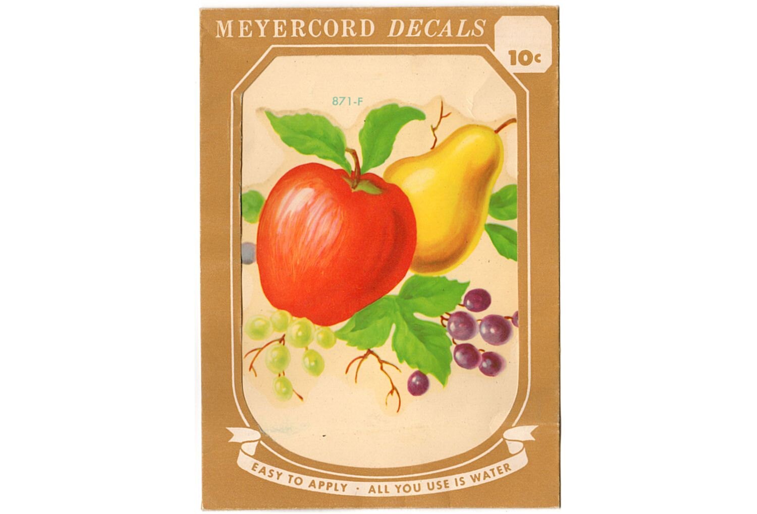 Vintage Meyercord Fruit Decal, 1950s Mid Century Kitchen Decor, Pear