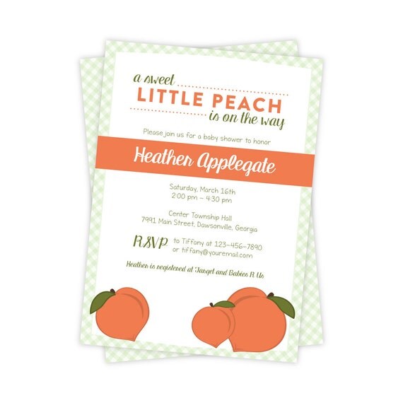 Sweet Little Peach Baby Shower Invitation - Baby Shower Invite - PRINTED Baby Shower Invitation Il_570xn