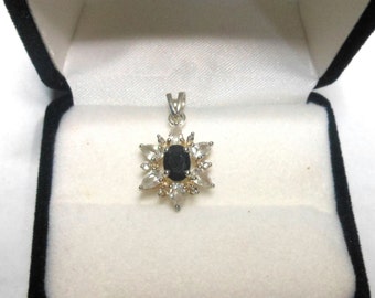 Simulated Diamond/Sapphire Pendant-Sterling Silver
