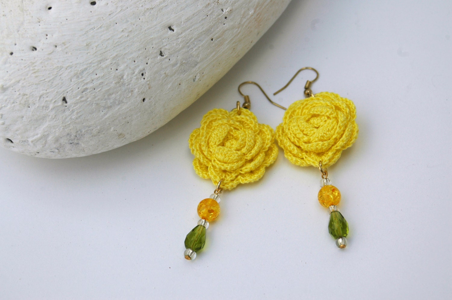 Crochet earring jewelry Yellow rose earring Textile