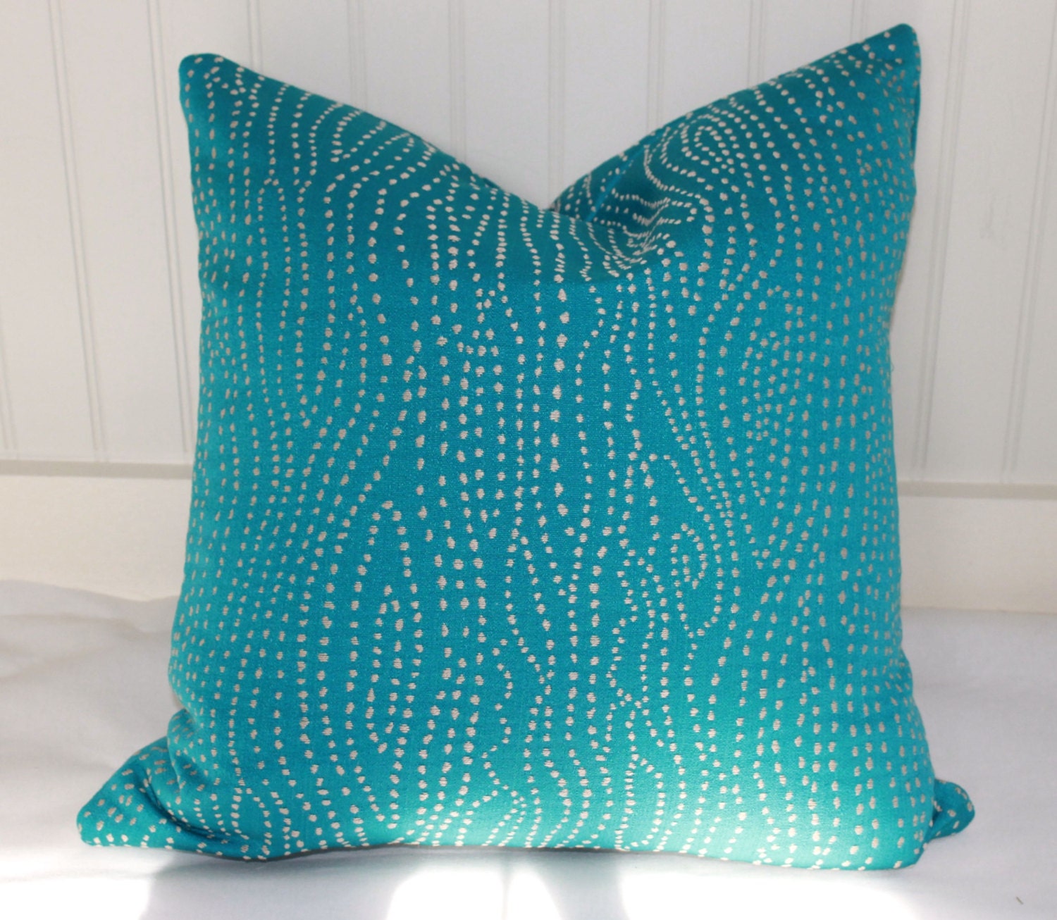 IN STOCK / Turquoise and Tan Dot Pillow Cover / 18 X 18