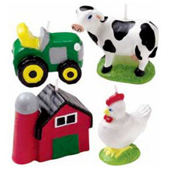 Farm Barnyard Birthday Candles Tractor Barn Chicken Cow set