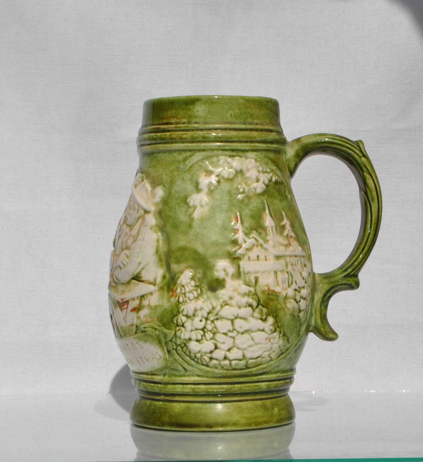 Vintage Green Beer Stein Handcrafted Pottery German in