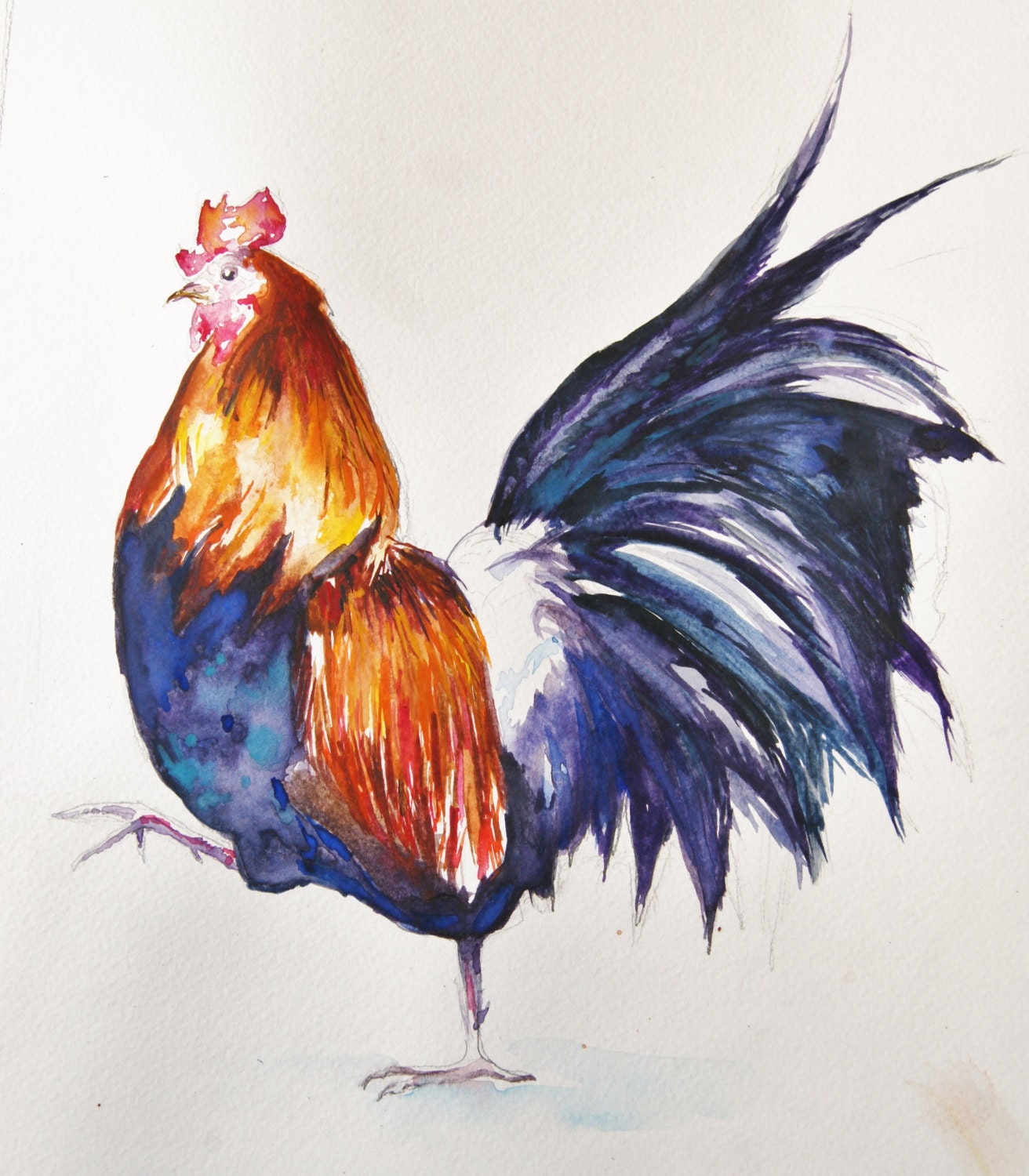 Chicken painting-Original Watercolor Funny by rachelstockham