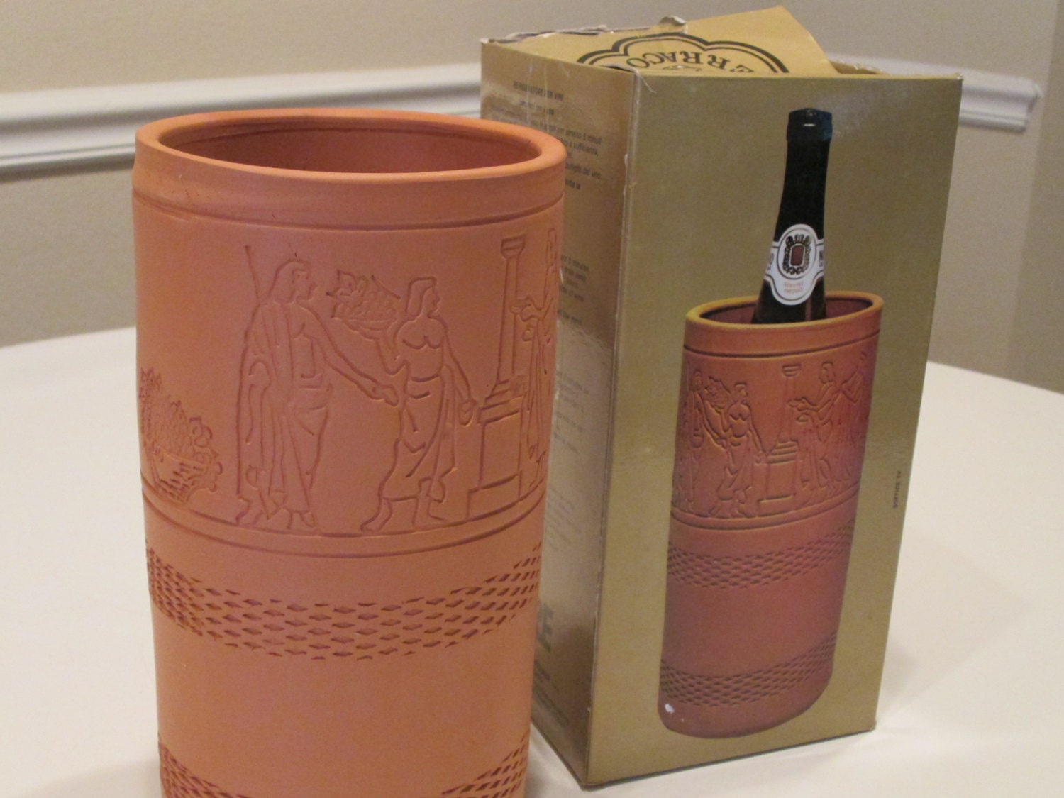 Italian Terra Cotta Wine Cooler. Beautifully Carved.