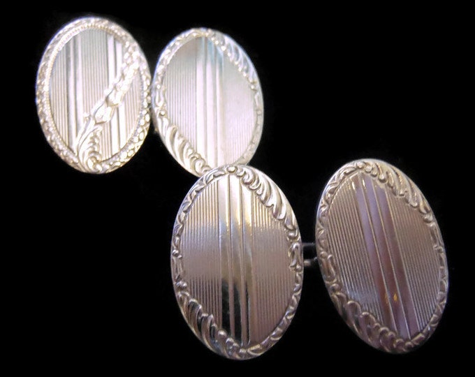 1920's Krementz cuff links signed silver plated double-panel oval Art Deco