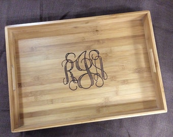 Monogrammed Bamboo Serving Tray, Customized Bamboo Tray, Personalized Bamboo Tray