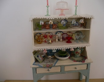 One Inch Scale Dollhouse Miniature Shabby Chic Loaded Hutch
