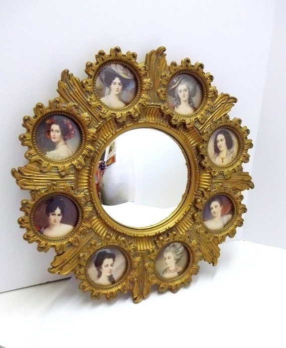 Rare Cameo Creation Ornate Antique Gold Framed Wall Mirror