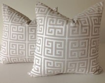 Euro Pillow Shams - Tan and White G reek Key Decorative Throw Pillow ...