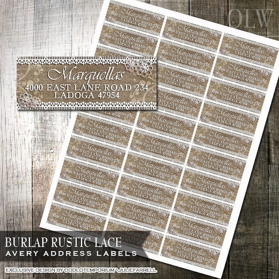 Rustic Burlap and Lace Address Labels DIY Avery Labels for