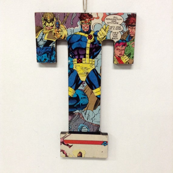Handcrafted Comic Book 8 Block Letter T Marvel by GreenDoorToys