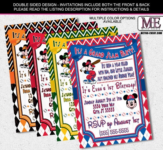 Mickey Mouse Baseball Invitations, Mickey Mouse Invitations, Mickey Invitation, Mickey Invite,Birthday Invitation - Printed or Digital File Il_570xn