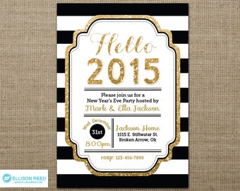 New Years Invitation - New Years Eve Invitation - New Years Party - New Years Invite - Black & Glitter Invitation - New Year's Eve Printable