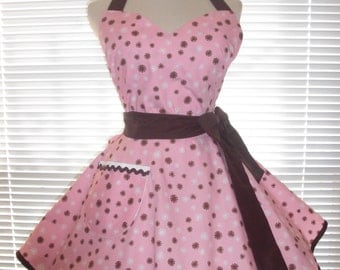 Sweetheart Retro Apron Pink and Brown Sunbursts Circular Flirty Skirt