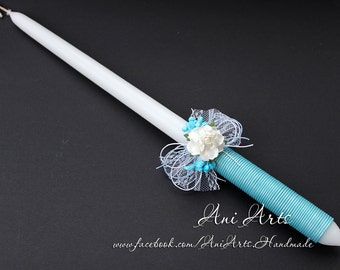 CHRISTENING Baptism Candle Greek Easter Candle Wedding Candles Wrapped with Cotton Rope Lace Paper Flower Angel