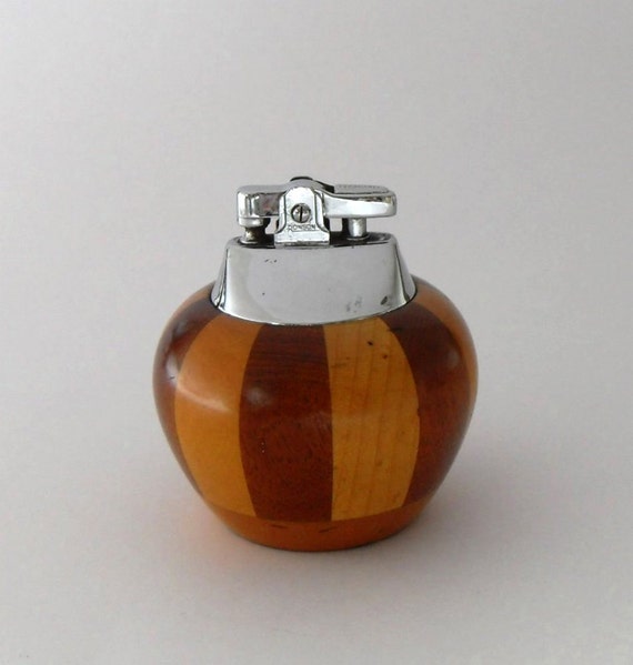 Vintage Ronson Carousel Table Lighter Inlaid Wood Wick Petrol