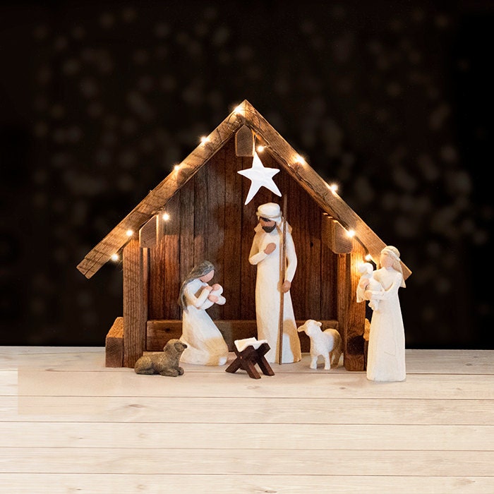 Nativity Creche Stable Reclaimed Barnwood For Willow Tree