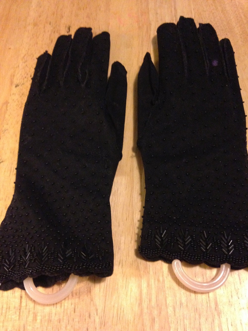 Black Beaded Gloves Over The Wrist