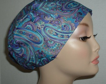 Gypsy Paisley Euro OR European Scrub Hat Turquoise Lavender Gold CRNA CNOR