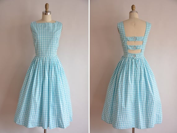 50s Life in Color dress/ vintage 1950s cut out gingham sundress/ vintage full skirt daydress