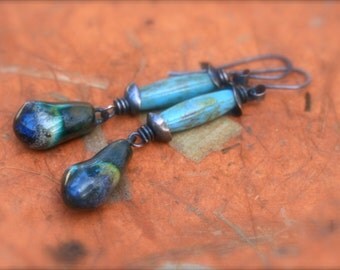 Rustic . Artisan earrings . Organic jewelry . Earthy Colors . Artisan Ceramic earrings n102. handmade ceramic . natural woman . blue Czech