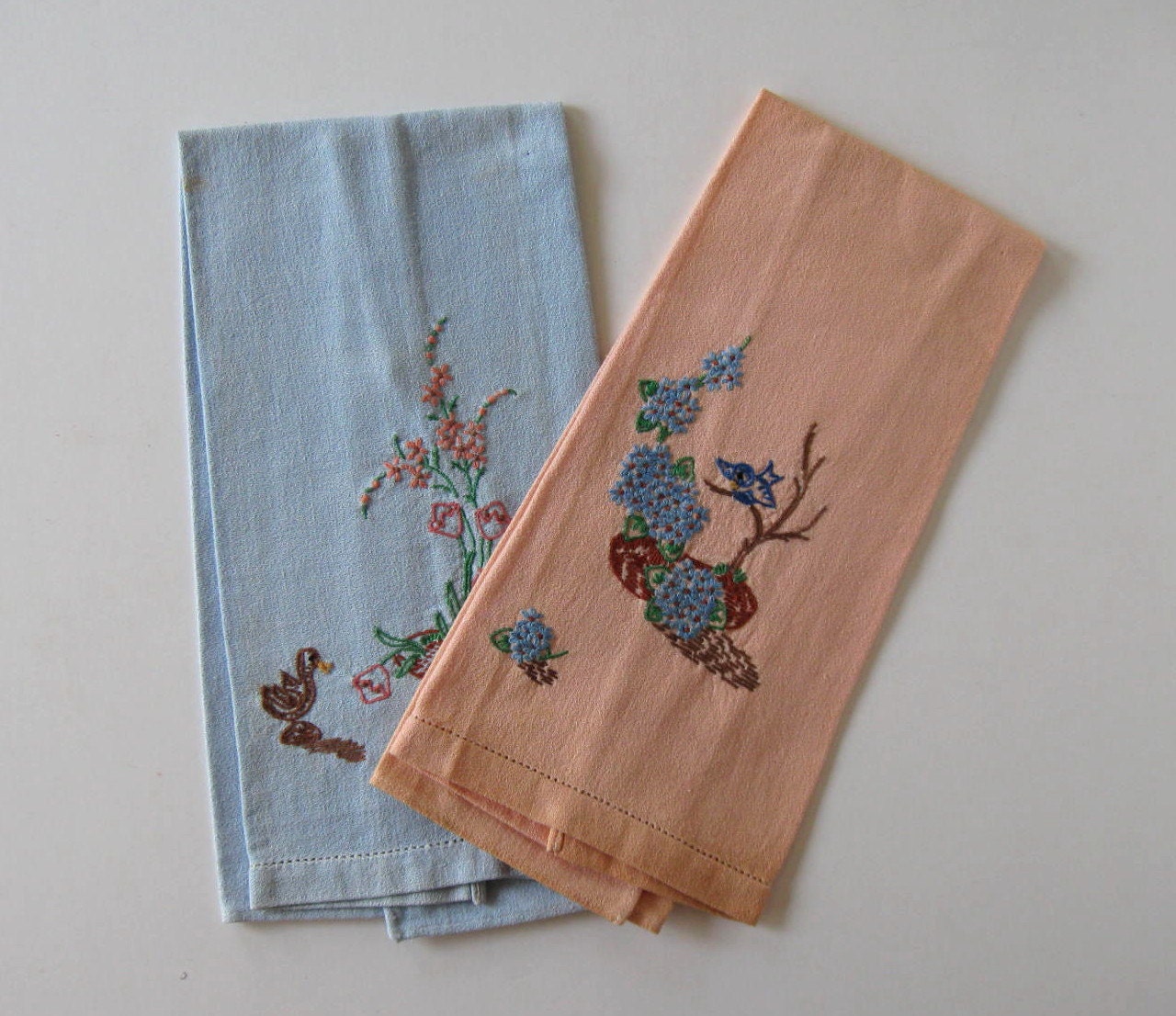 SALE 2 Antique Floral Embroidered Dish Towels Home and