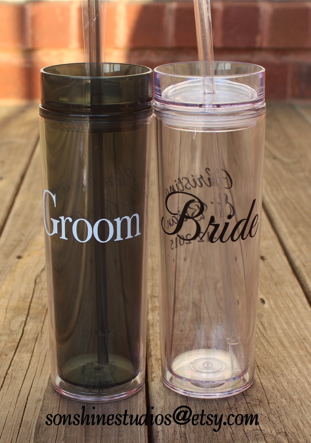 Bridal Tumbler Set Bride and Groom Mr & Mrs or His and