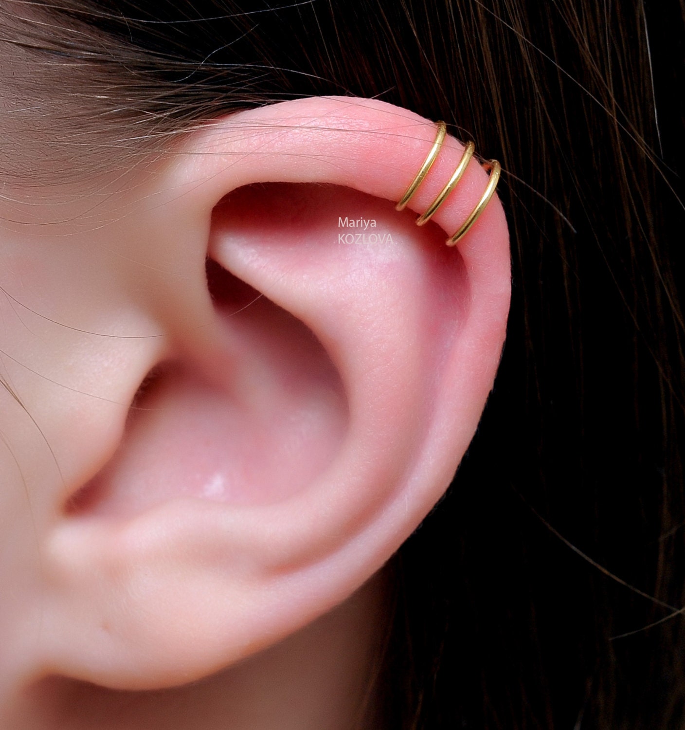 No Piercing Gold Triple Helix Rings/top upper cartilage