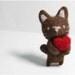 Choco Cat - needle felted wool brooch, crystal bead