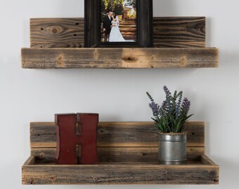 Reclaimed wood floating shelves